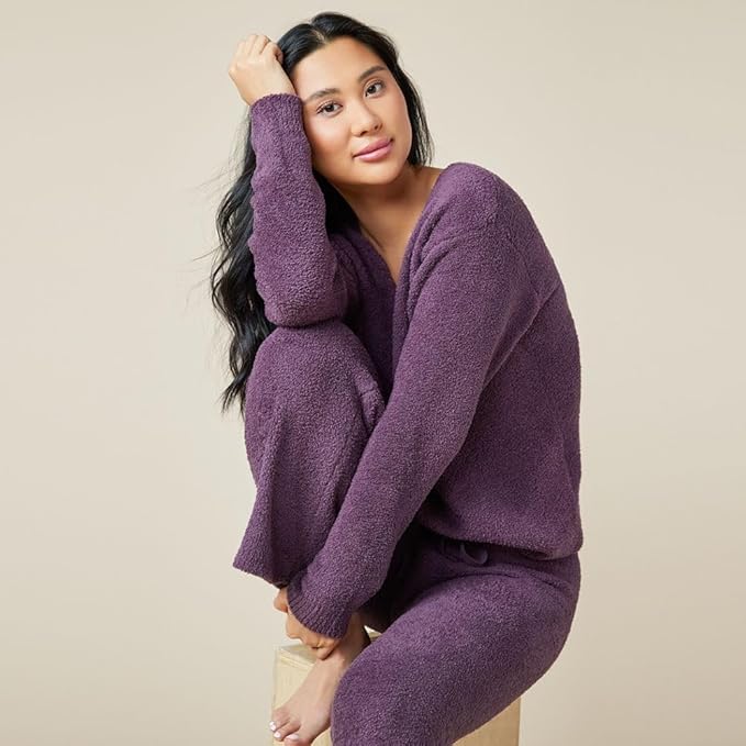 Softies Marshmallow V Neck Lounge Set for Women Ultra Soft 2 Piece Loungewear with Relaxed Top and Straight Leg Pants