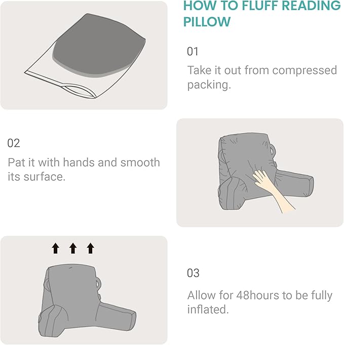 Unisakey Portable Comfy Reading Pillows for Bed Sitting Up(Lake Blue Oeko-Tex), Velvet Back Pillow with Arms & Pockets for Adults, Support Memory Foam Bed Pillow for Dorm/Reading/Watching/Gaming