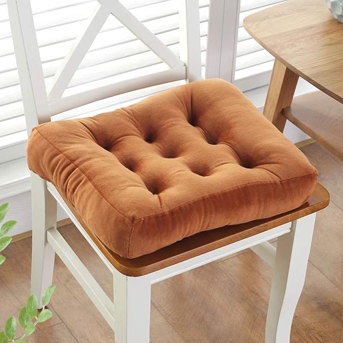 vctops Velvet Solid Chair Pad Super Soft Plush Washable Square Seat Cushion for Kitchen Dining Room (Khaki,20" x 20")