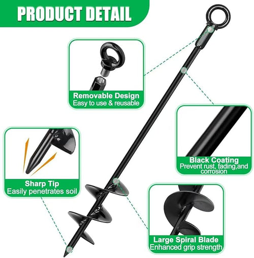 4 Pack 30" Heavy Duty Ground Anchors Shed Anchors Kit with 3/16" Galvanized Cable & M6 304 Stainless Steel Turnbuckles, Earth Anchors for Mobile Home Carport Gazebo Trampoline