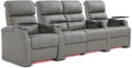 Weilianda Home Theater Seating, Top Grain Leather Sectional Seats Recliner Chair, Zero Gravity Reclining Sofa with Power Headrest 7 Colors Ambient Lighting USB C Charge Row of 4 Loveseat Middle Grey