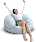Bean Bag Chair for Adults 3FT,Soft Removable Cover for Teens/Girls Bedroom,Fluffy Giant Round Floor Beanbag Lounger Chairs (No Filler,Light Gray)