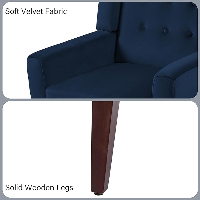 DREAMSIDEA Accent Chair, Modern Velvet Arm Chair for Living Room, Bedroom, Comfy High-Resilient Sponge Reading Chair for Small Spaces （Velvet Royal Blue, Set of 2