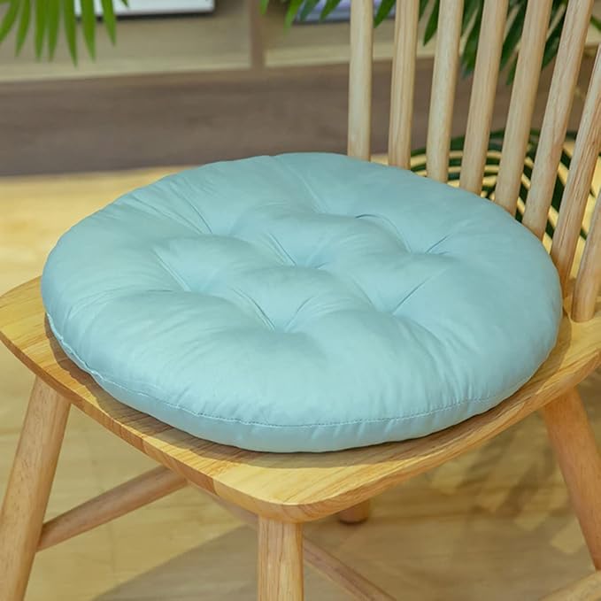 16 Inch Round Chair Seat Pad Thick Tatami Plaid Style Comfortable Floor Seat Cushion Soft Chair Mat for Office Bedroom Living Room Kitchen, Sky Blue