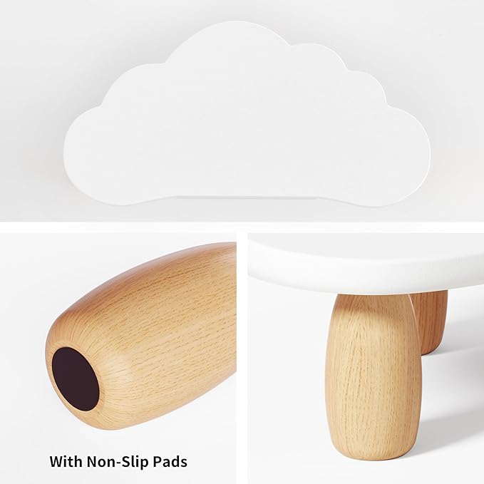 AFOOYO Cloud-Shaped Sturdy Wood Computer Monitor Stand Riser With Drawer, Multi-Purpose Desktop Organizer