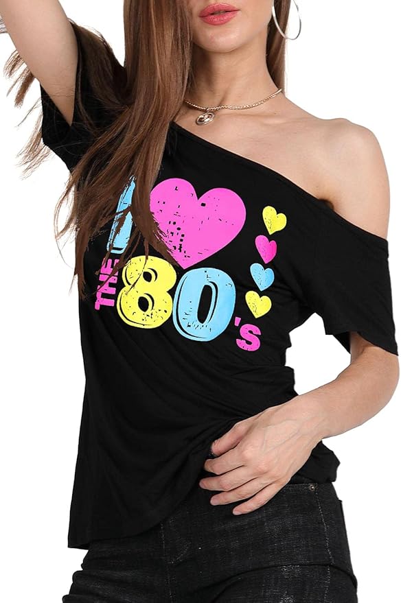 MAGICMK Women’s Short Lips Print Causal Off The Shoulder Plus Size T-Shirt Tops