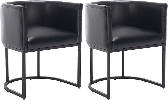 VESCASA Faux Leather Upholstered Dining Chairs with Barrel Back, Modern Padded Restaurant Chairs with Black Metal Frame for Kitchen, Dining Room, Set of 2, Black