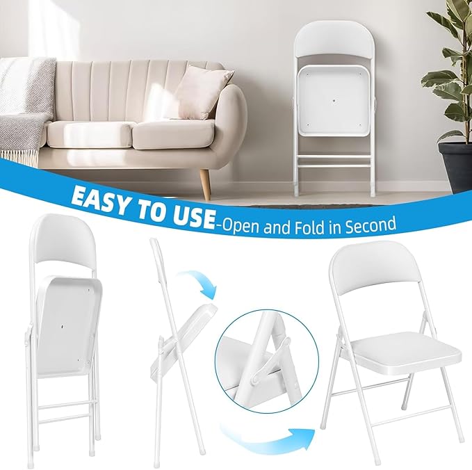 16 Pack White Padded Folding Chairs Set - Comfortable Stackable Portable Chairs for Indoor Outdoor, Events, Parties, Office, Wedding (PU Leather, Executive White,School Chair)
