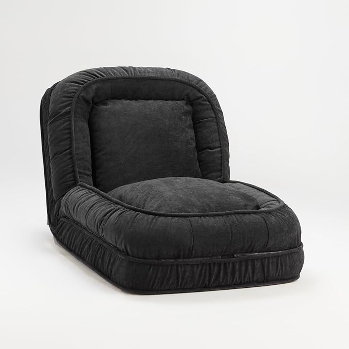 Foldable Lazy Sofa Bed Floor Chair - Adjustable Human Dog Bed for Adults Kids Floor Seats - Cozy Couch for Home Living Room (Black, Medium)