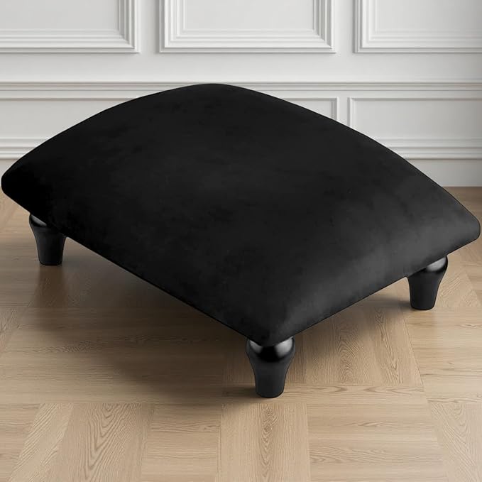 YOYETECO Small Foot Stool Ottoman with Stable Wood Legs Upholstered Footstool Padded Foot Rest Step Stool for High Beds Seat Chair Couch Sofa Patio Bedroom Living Room Office (5.9" H-Black)