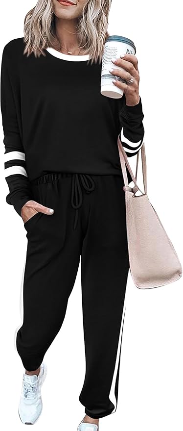 PRETTYGARDEN Women Fall 2 Piece Lounge Outfit Long Sleeve Tops High Waisted Jogger Pants Set Spring Travel Clothes Tracksuit