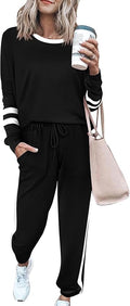 PRETTYGARDEN Women Fall 2 Piece Lounge Outfit Long Sleeve Tops High Waisted Jogger Pants Set Spring Travel Clothes Tracksuit