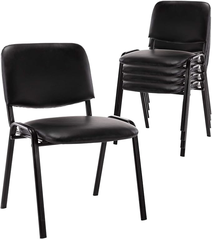 Black Comfort Office Waiting Room Stackable Chairs no Arms, PU Ergonomic Reception Chairs Set of 5, Conference Desk Guest Chair for Meeting Room, Lobby, Events, Hall, Training Room