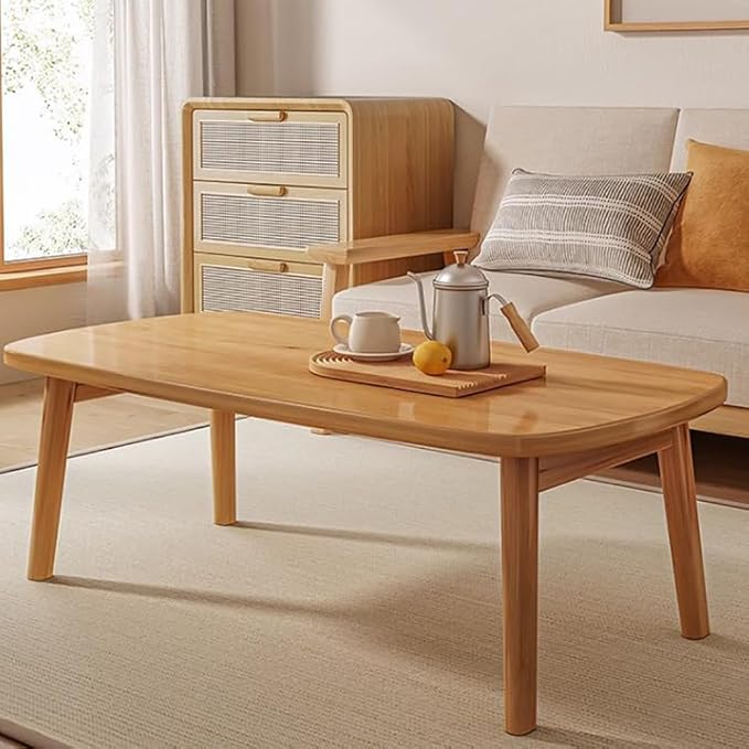RUNNUP Modern Wood Coffee Table for Living Room Center, Minimalist Display Coffee Table, Foldable Side End Table, 47" L x 22" W x 17" H Natural