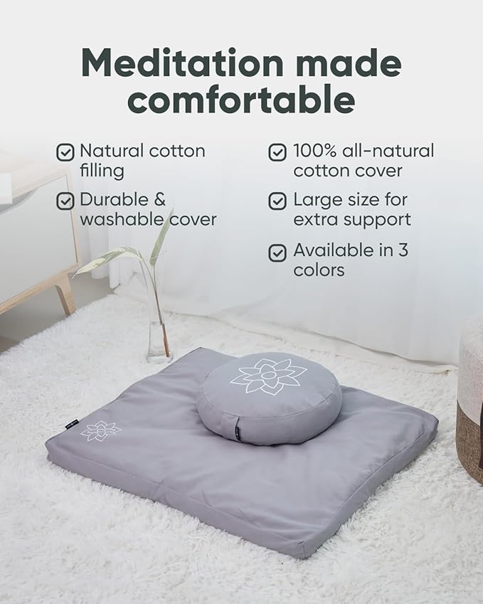 Mindful & Modern Zabuton Meditation Mat - Cotton Filled Yoga and Meditation Pad - Zabuton Meditation Cushion for Kneeling and Sitting Support - Large Rectangular Sitting Floor Pillow for Bench or Zafu