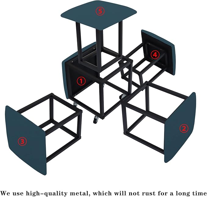 5 in 1 Nesting Ottoman Cube Chair, Stackable Stools, Leather Square Ottoman Bench, Foot Stool with Wheels for Living Room,Dining Room 15.75x15.75x16.54 inches