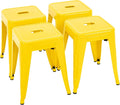 Brage Living 18 Inch Industrial Metal Stools Set of 4, Stackable Classroom Stools, Backless Metal Dining Chairs for Indoor Outdoor, Kitchen Short (Yellow)