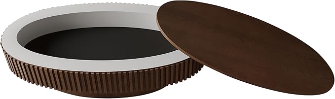 Oval Coffee Table for Living Room Modern Wood Center Tables with Storage Drum Tea Cocktail Fluted Mid Century Apartment Easy Assemble, Walnut 31.5" D x 47.2" W x14.2 H