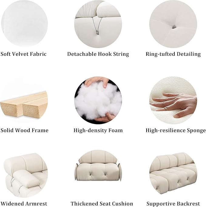 JACH Modular Sectional Couch, Modern Deep 3-Seat Couches, 104'' Minimalist Teddy Velvet Sectional Sofas, Convertible Sleeper Soft Sofa for Living Room Apartment (Beige)