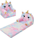 decalsweet Kids Couch Comfy Foldable Kids Sofa to Lounger 2 in 1 Toddler Chair Plush Baby Sleeper Chair for Playing and Napping, Birthday Gifts for Boys and Girls