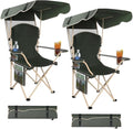 CozyBox Portable Folding Camping Chairs with Canopy Shade, Beach Chair for Adults, Durable Weather Resistant 600D Oxford Cloth, Camping Chair with Canopy for Outdoors [Olive Green-2 Pack]