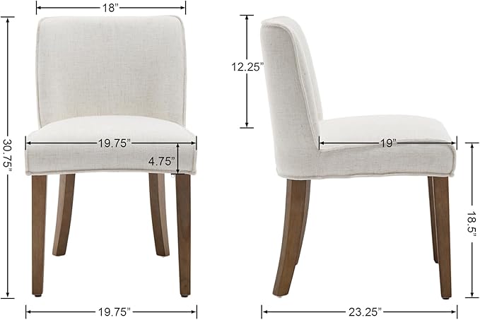 chairus Farmhouse Dining Chairs Set of 2, Upholstered Comfy Dining Room Chairs Linen Fabric Walnut Brown Wood Kitchen Chairs for Dining Table, Living Room, Kitchen, White