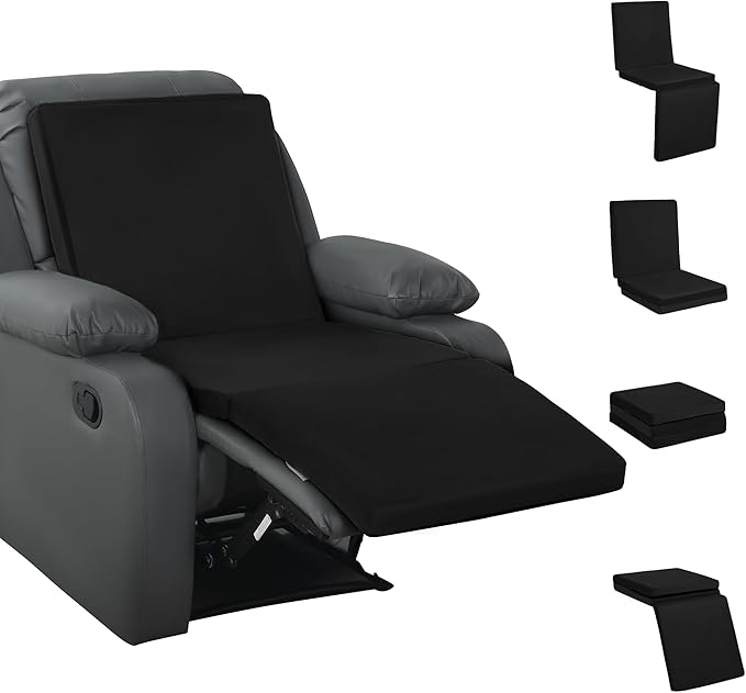 HOMBYS 3-in-1 Recliner Seat Cushion with Lumbar Support Pillow & Footrest, Multi-Functional Adjustable Height 2" to 6" for You to Choose, Non-Slip Foam Chair Cushion for Elderly, Black