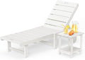 Homenjoy Outdoor Chaise Lounge Chairs with Table, 2-Piece, 26.8” Super Wide Lounge Chair Outdoor, HDPS Pool Chairs with 5 Positions, Patio Lounge Chair with Wheels for Pool,Lawn,Backyard, White