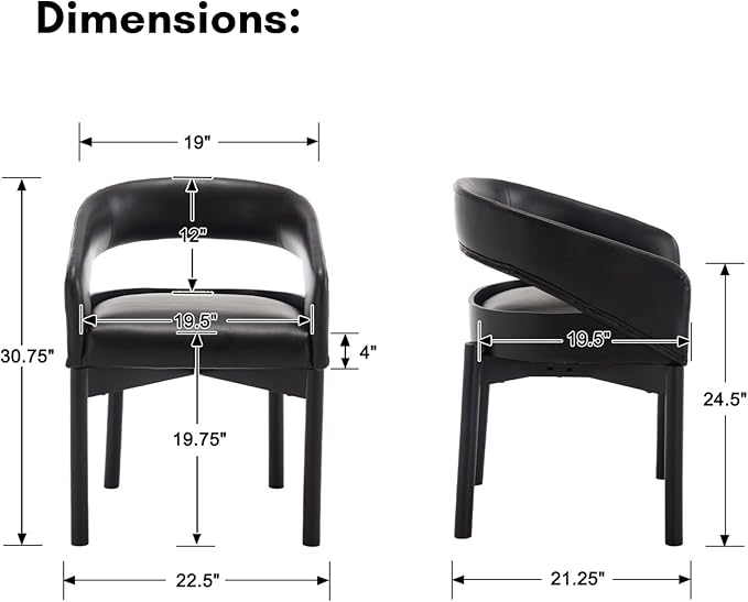 DUOMAY Modern PU Leather Dining Chairs Set of 2, Open Back Kitchen Chairs with Solid Wood Legs Upholstered Curved Back Side Chairs for Kitchen Restaurant, Black