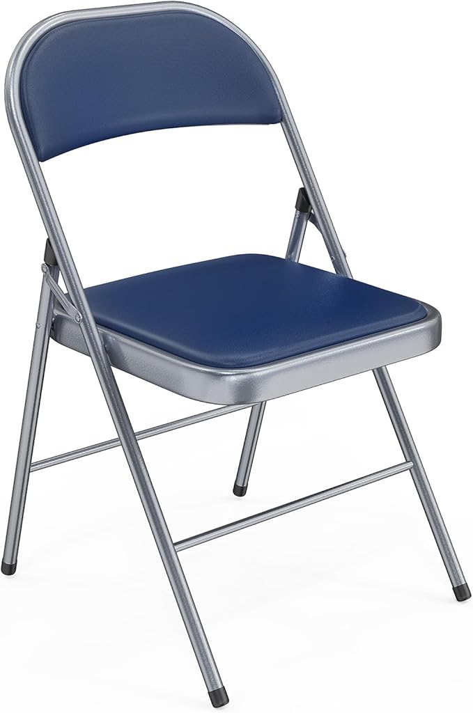 VINGLI 1 Pack Folding Chairs with Padded Seats, Metal Frame with Pu Leather Seat & Back, Capacity 350 lbs, Set of 1, Blue