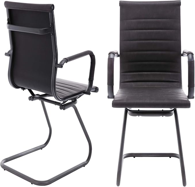 DM Furniture Office Reception Chairs No Wheels Leather Conference Chairs Back Support Guest Chair, Set of 2 (Vintage Charcoal)