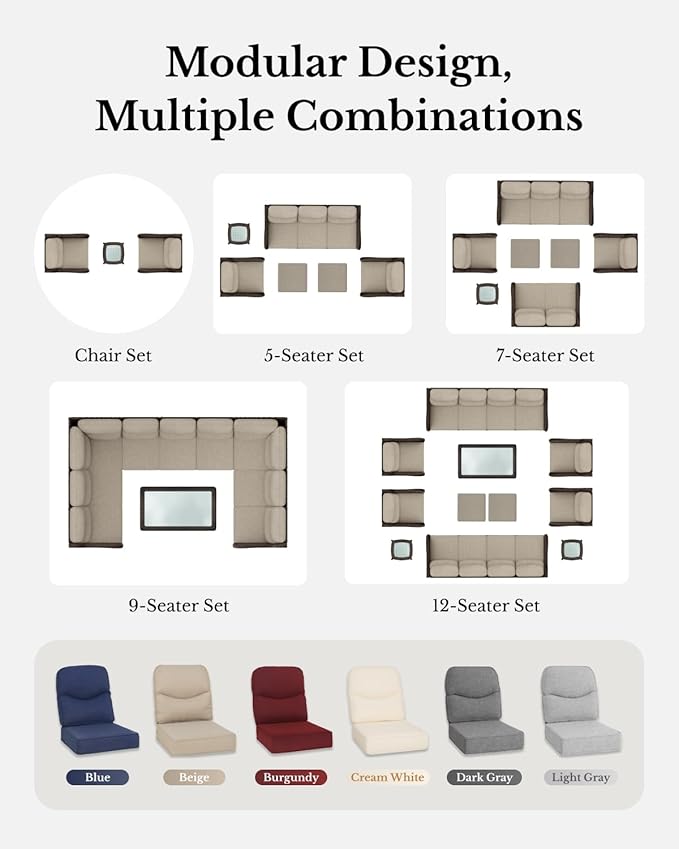 HILLGA Luxury Patio Furniture Set with 6-inch Thick Cushion, Outdoor High Back Swivel Rocker Patio Chairs, 6PCS Wicker Conversation Set for Deck Yard and Poolside, Dark Grey (V2)