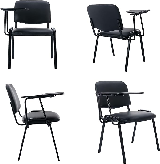 HNY Black Tablet Arm Chairs Set of 15, PU Comfort Office Waiting Room Guest Nesting Stacking Chairs, Reception Chair with Flip-Up Table Conference Chair for School Classroom Training Meeting Room