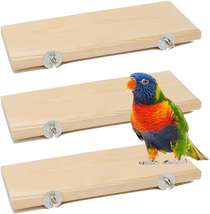 Voittozege 3 Pack Bird Perch Stand 12.4×5.3 Inch- Rectangular Wood Platform Wood Perch Stand Board Shelf for Parrot, Lovebird, Hamster, Guinea Pig, Chinchilla
