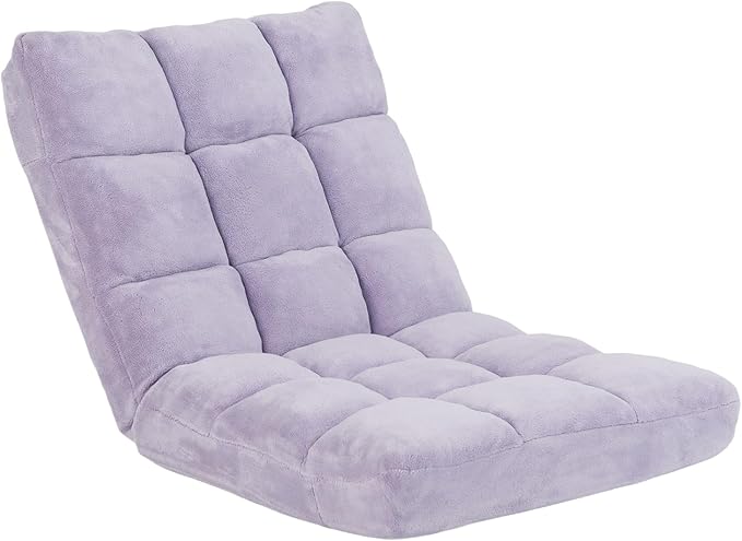 Floor Chair with Back Support, Foldling Gaming Sofa Chair with Comfy Cushion, Adjustable 14-Position Meditation Chairs, Lazy Lounge Recliner Reading Seat for Adults, Kids (Light Purple)