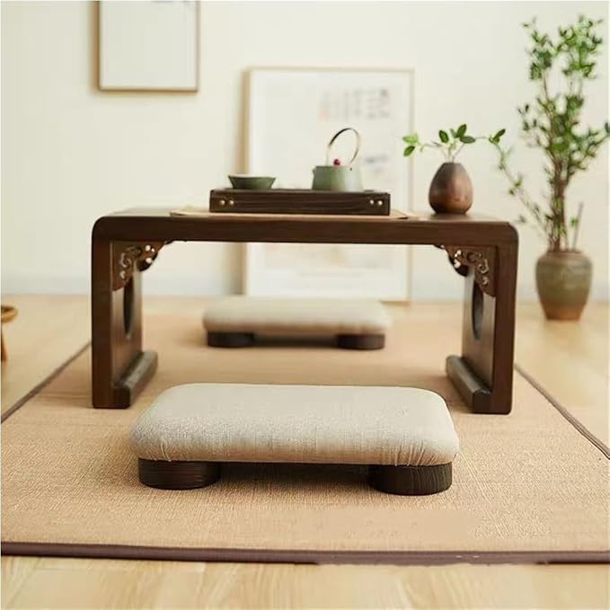 Compact Japanese Low Stool - Wooden Footrest for Meditation, Small Floor Chair, Comfortable Bench for Sitting at Low Tables - Ideal Footstool for Home & Office