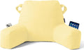 Unisakey Portable Comfy Reading Pillows for Bed Sitting Up(Yellow Oeko-Tex), Velvet Back Pillow with Arms & Pockets for Adults, Support Memory Foam Bed Pillow for Dorm/Reading/Watching/Gaming