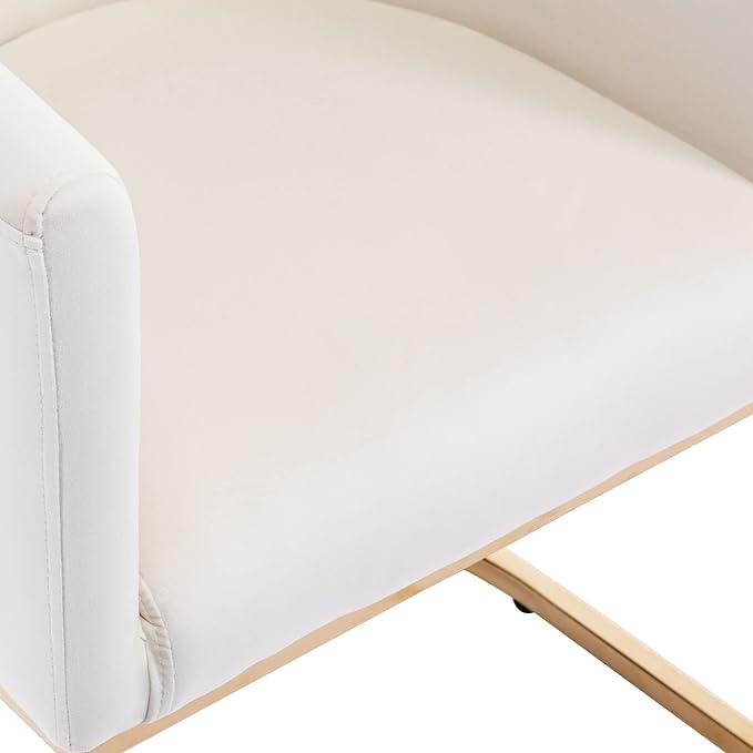 VESCASA Velvet Upholstered Dining Chair with Barrel Back, Mid Century Modern Padded Restaurant Chair with Gold Metal Frame for Kitchen, Dining Room, 1 Piece, White