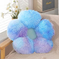 Faux Fur Pillow,Flower Shaped Throw Pillow Butt Cushion Flower Floor Pillow,Seating Cushion,Cute Room Decor & Plush Pillow for Bedroom Sofa Chair (19.7 Inches, Rainbow Blue)