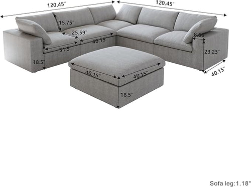 160.6" Cloud Modular Sectional Sofa with Thick Cushion,Down Filled Comfort V Shaped Sofa Couch for Living Room,Minimalist Wide Deep Seat Convertible Couches，4 Seater & 1 Corner+1 Ottoman