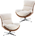 DUOMAY Swivel Accent Chair Set of 2, Modern Linen Soft Foam Lounge Chair with High Back, Comfy Rocker Chair for Living Room Bedroom Reading Room Office, Tilt & Swivel, Chrome Base, Beige