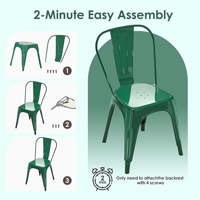 Metal Dining Chairs Set of 6,Stackable Tolix Chair Indoor/Outdoor for Kitchen,Cafe,Restaurant,Bistro & Patio Multiple Colors(Green)