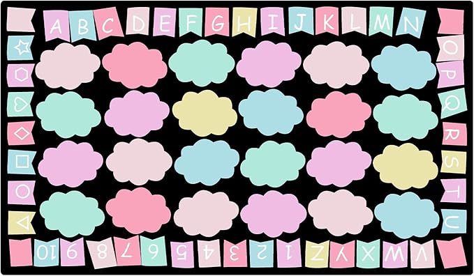 Booooom Jackson 7'6''x13' Pastel Clouds Classroom Rug for Kids Room Seating Décor - Thick Nylon Large Preschool Carpet Daycare Rug for Teaching & Playroom, Non-Slip &No Triping,20X Stain Resistance