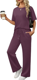 XIEERDUO Women's Side Slit Lounge Sets 2 Piece Travel Outfits Airport Tracksuit Oversized Wide Leg Loungewear S-3XL