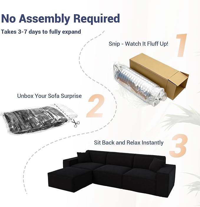 110"Cloud Sectional Couch, Chenille Boneless Couch L Shaped with Deep Seats & Wide Armrests, Convertible Modular Sectional Sofa Memory Foam Compression Floor Sofa for Living Room, No Assembly Required