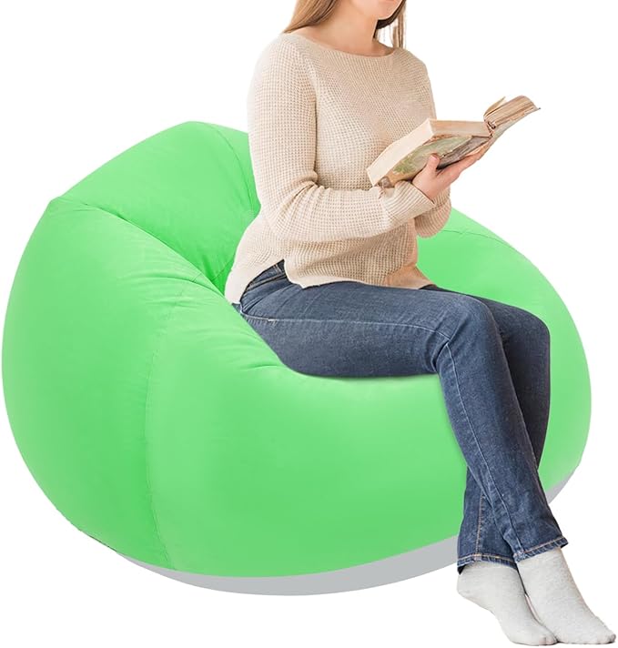 6 Pcs Bean Bag Chairs for Adults, Inflatable Chairs with Foot Pump, Folding Blow Up Couch, Flocking Portable Lazy Sofa for Movie Night, Living Room, Camping, 220 lbs Load Capacity (Brown+Green+Orange)