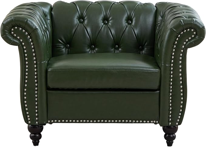 QHITTY Accent Chair, Chesterfield Chair Modern Leather Upholstered Chair with Tufted Back for Living Room Furniture (Green)
