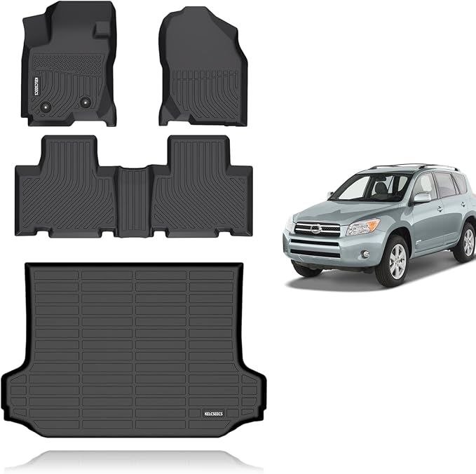 KELCSEECS® Floor Mats & Cargo Liner Custom for Toyota RAV4 2006-2012,All Weather Protection Anti-Slip TPE Floor Liners Full Set RAV4 Accessories Black