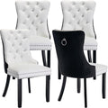 YeahFurn Modern Dining Chairs Set of 4, Tufted Upholstered Dining Room Chairs with Nailhead, PU Leather Front & Velvet Back, Solid Wood Legs, Kitchen Chairs, Sillas de Comedor (White & Black)
