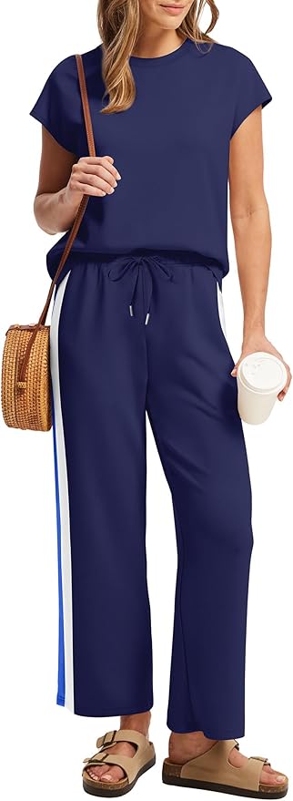 Sampeel Two Piece Sets for Women Summer Vacation Outfits Cap Sleeve Tops Lounge Matching Sets Clothing Beach Fashion Clothes
